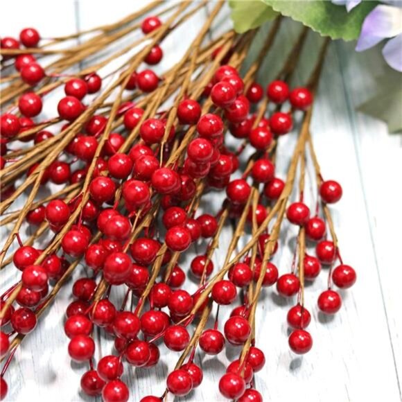 12 Pcs Artificial Red Berries Stems 13.5" Waterproof Berry Branches for Home - Picture 3 of 8